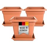 3er Set Pflanzkübel Groß Aussen, Blumentopf Gross 48cm, Pflanzentopf Blumentopf mit Untersetzer, Pflanzkübel Kunststoff, Blumenkübel Pflanztöpfe Blumentöpfe Made in Germany, Model:Ema Terracotta