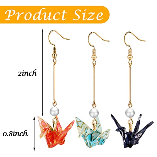 3 Pairs Origami Earrings Good Luck Paper Crane Dangle Origami Tassel Cute Bird Handmade Drop Earrings for Women Wedding Party Accessories2
