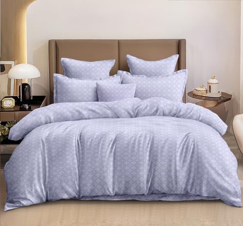 Image of DECOR2ADMIRE Super King Size Cotton Bedsheet 108x108 Inches, 400 TC Premium Cotton Bed Sheet with 2 Pillow Covers, Soft Breathable Luxury Printed Bedding (Lavender-Blue)