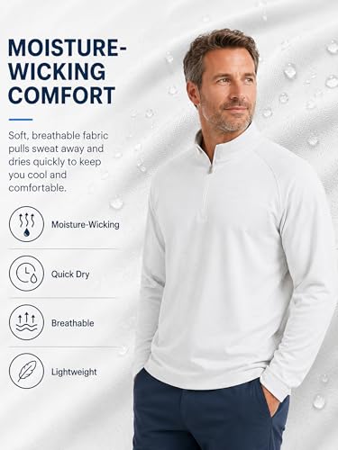 Image of Golf Quarter Zip Pullover for Men Mock Neck 1 /4 Zip Lightweight Athletic UPF 50+ Men's Long Sleeve Golf Sweatshirt