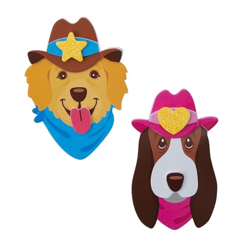 Fun Express Western Dog Magnet Foam Craft Kit – Includes 12 DIY Magnet Projects for Kids Easy-to-Use Craft Materials Great for Parties Classroom Activities and Creative Play – Multicolor 12 Pieces