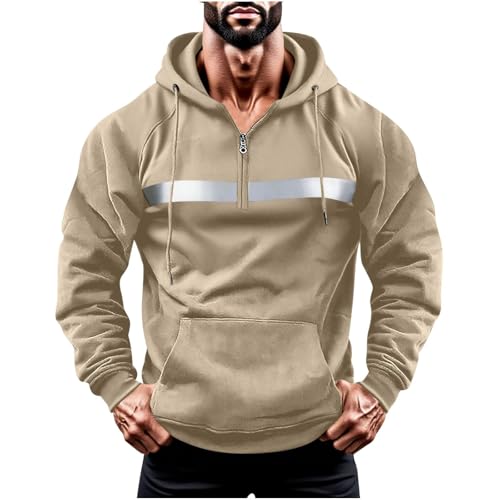 Ymosrh Men's Hoodies, Pullover Quarter Zip Long Sleeve Reflective Cargo Work Hooded Sweatshirts with Pockets, S-2XL