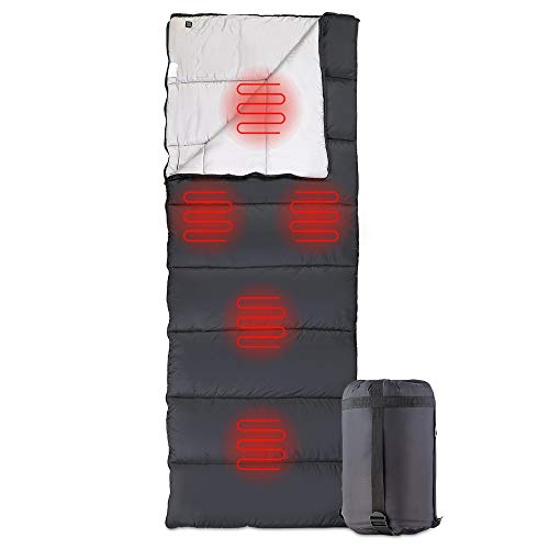 Axcuds Lightweight Heated Sleeping Bag Electric 5V Sleep Bag Warmer Heating Pad Backpacking Powered by Rechargeable Power Bank for Camping,Adult Waterproof Sleep Bag 23/32F Comfortable(No Battery)