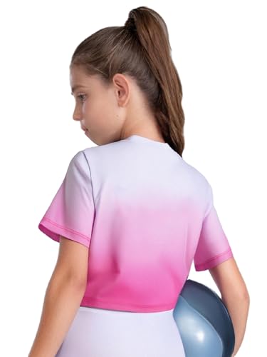 YEAHDOR Kids Girls Gradient Print Short Sleeve T-Shirts Hip Hop Dance Tops Gymnastics Athletic Yoga Shirts4