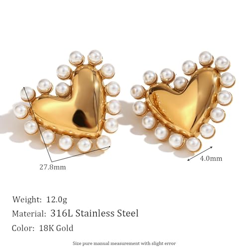 Boucles d'oreilles acier inoxydable anti-allergie cœur et perle - 5