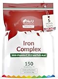Iron Supplement - 150 Vegan Tablets - Vitamin C, B12 as Methylcobalamin & Folic Acid - High Strength Ferrous Fumarate 14mg per Tablet for Women & Men - Made in The UK - Nu U Nutrition