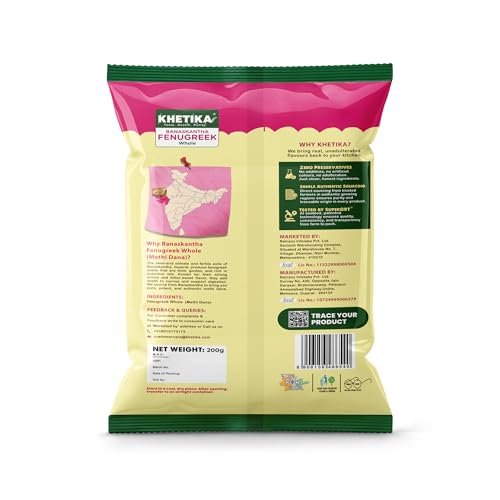 Image of Khetika Whole Methi Dana 200g | Banaskantha Whole Fenugreek Seeds | Preservative free | Rich in Antioxidants. (Pack of 2)