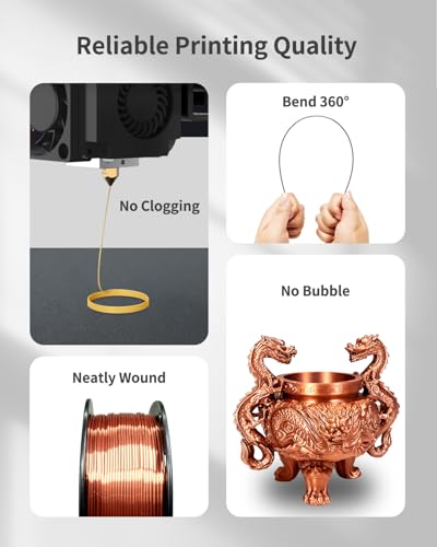 Image of Silk PLA Filament 1.75mm, Clog-Free, Metal-Like Shiny 3D Printer Filament 1kg Spool (2.2lbs), Neatly Wound, + /- 0.02mm Precision, Vacuum Packaging, Fit Most FDM Printer, Metallic Copper