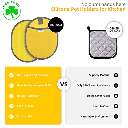 Aotaso Magnetic Silicone Pot Holders For Kitchen Oven Hot Pads Heat Resistant Potholder Set With Pocket (2 Pcs, Yellow Lemons) #TOP6
