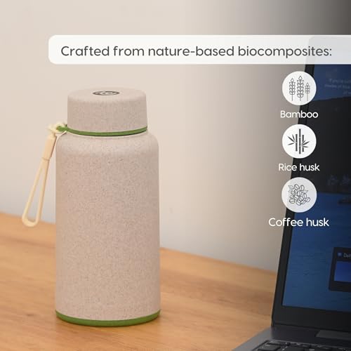 Image of Eha Earth Friendly Hydralife Water Bottle for Office & Schools | 400 ml Stainless Steel Water Bottle for Kids & Adults Made with Rice Husk | Bottle for Men, Women | Leak Proof | 1 Unit
