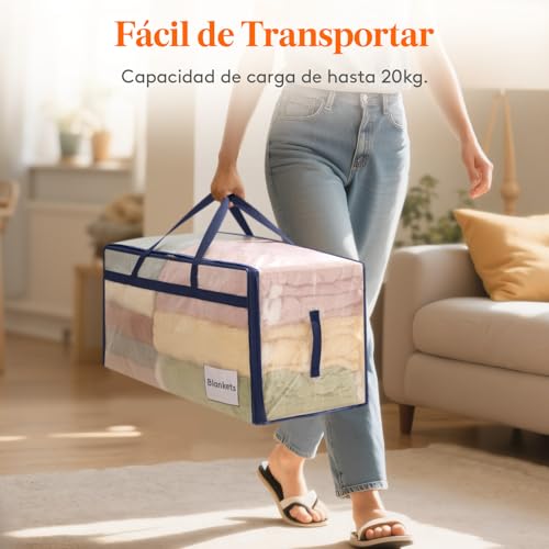 Miniatura 7 de Lifewit Juego De 6 Bolsas Almacenaje Ropa 90 L, Bolsas Mudanza Grandes Con Asas, Cajas Mudanza Plegables Para Edredones, Mantas, Ropa, Transparente