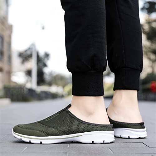Mizhome Men's Open Back Sneaker Clogs Knit Mules Shoes Lightweight Breathable Slippers Olive Green 11 #TOP6