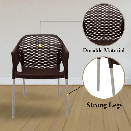 Image of ITALICA Plasteel Arm Chair for Home, Office, Living Room /Matte Finish Plastic Outdoor Chair /Patio Chairs for Balcony | Suitable for Indoor & Outdoor (1209, Brown, Set of 1 Chair)