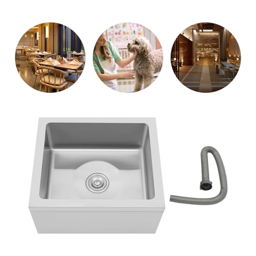 BOPRCSH Stainless Steel Floor Mop Sink 19 x 16 x 8inch, Commercial Floor Mount Mop Sink Undermount Kitchen for Indoor & Outdoor Use, Perfect for for Kitchen Restaurant Business Garages