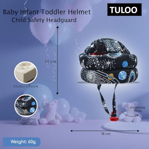 Image of TULOO Baby Infant Toddler Helmet No Bump Safety Head Cushion Bumper Bonnet Adjustable Protective Printed Cap Child Safety Headguard for Running Walking Crawling Safety Helmet (Black with Knee Pad)