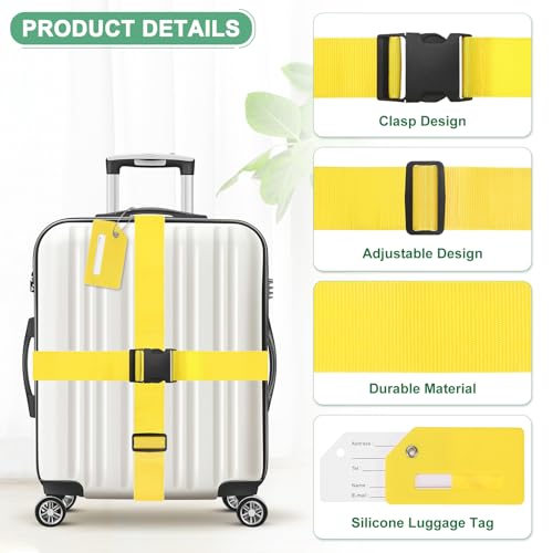 Image of M METERXITY 2-Sets Luggage Straps TSA Approved, Travel Straps for Luggage Suitcase Tags Set, Adjustable Suitcase Belt [Yellow]