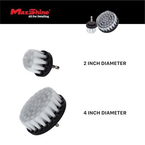 Image of Maxshine Universal M8 Light-Duty Soft Leather & Fabric Brush Drill Attachment - White Scrub Brush Kit for Fabric, Leather, Upholstery, Convertable Top & Seats - Removes Grime, Stains, Dirt & Buildup