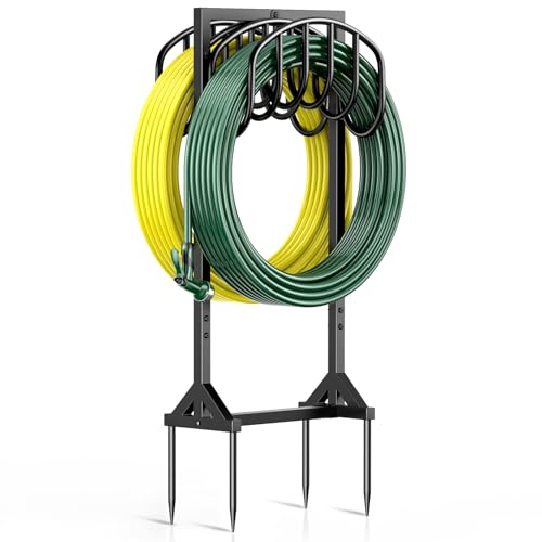 Garden Hose Holder Freestanding, Water Hose Holders for Outside with 4 Spikes, Hose Reels...