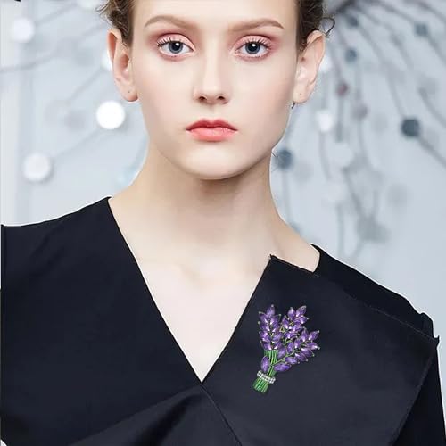 Image of GBAHFY Lavender Flower Brooch Crystal Rhinestone Glass Tulip Bouquet Brooch Lapel Pin Fashion Elegant Accessories Wedding Party Jewelry Gift for Women