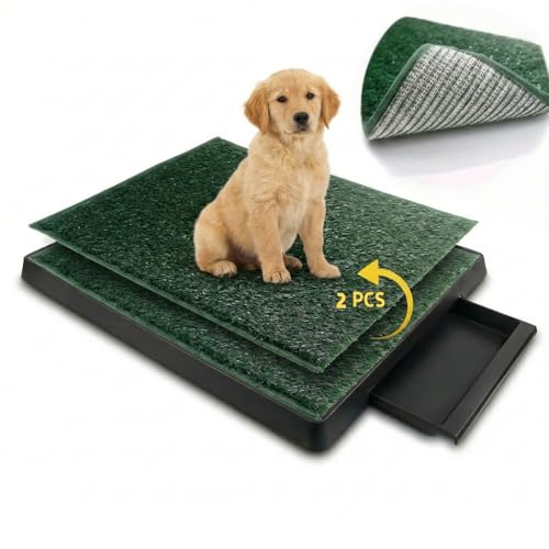 Hundetoilette Hundeklo, Indoor Hundetoiletten mit 2 Pcs Kunstrasen Welpentoilette Trainingsunterlage Hunde Toilette mit Gras Anti-Rutsch & verhindert Absplittern für Kleine Mittelgroß Hunde