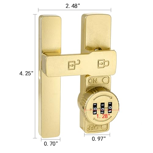 Image of INIRET 2 Packs Gold 180 Degree Barn Door Lock,Mechanical Password Lock,Flip Latch with Combination,3 Digit Password Keyless,Protect Privacy,for Cabinets,Windows,Garden,Bathroom,and Sliding Door