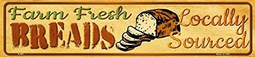 Farm Fresh Breads Metal Tin Sign - Locally Sourced Wall Decor for Bar, Yard & Garden Areas, 4x16 inch