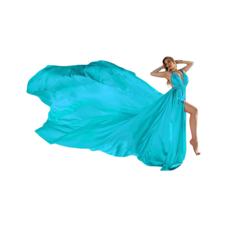 Robe volante romantique col en V bleu clair pour souvenirs de mariage