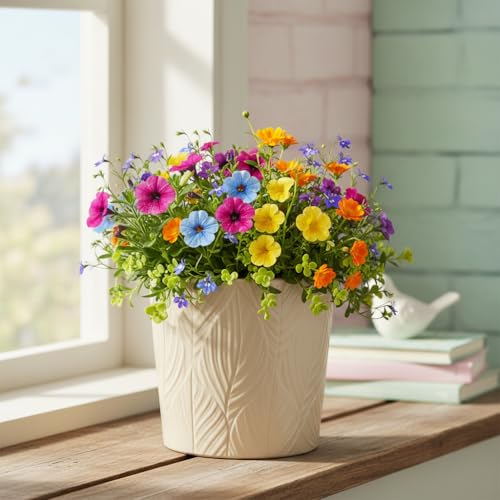 Image of Xtore Graceful Textured Ceramic Planter Pot for Indoor Plants | Nature-Inspired Leaf Pattern Flower Pot for Home, Office Desk & Balcony Decor (Beige - Planter only)