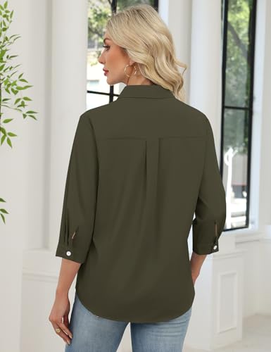 Image of LOMON 3 /4 Length Sleeve Womens Tops Dressy V Neck Collared Shirts Trendy Business Casual Work Blouses Vacation Outfits 2026