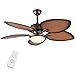 Ventilador de techo tropical de 52 pulgadas con mando a distancia, 3 colores, 3 vientos, para interior y exterior, 5 aspas de bronce cepillado con aceite, con kit de luz LED para sala de estar, dormit