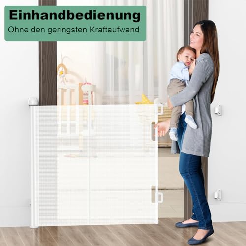Treppenschutzgitter Ausziehbar Ohne Bohren Türschutzgitter für Babys, Babygitter & Hundegitter,140 cm Breite, 80 cm Höhe, Türschutzgitter für Treppe/Türen/Korridore/im Freien