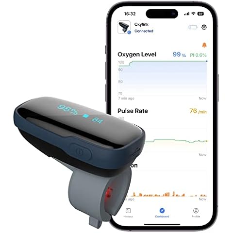 Vibeat Oxylink Wearable Blood Oxygen Monitor - Bluetooth Oxygen Meter Finger Pulse Oximeter with Audio Reminder, Rechargeable O2 Meter for Continuous Tracking with Free App, FSA/HSA Eligible Cover