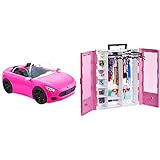 Barbie Descapotable Rosa con 2 plazas para muñecas, Coche de Juguete, Regalo para niñas y niños +3 años (Mattel HBT92) & Fashionista Armario Portable para Ropa y Accesorios de Muñecas (Mattel GBK11)