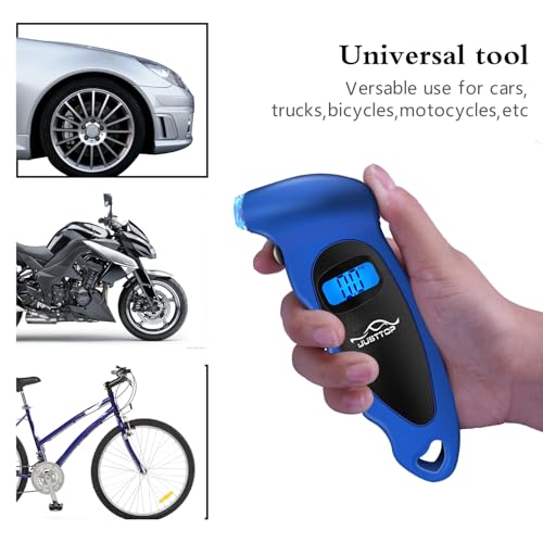 JUSTTOP Digital Tire Pressure Gauge, 150PSI 4 Setting for Cars, Trucks and Bicycles, Backlit LCD and Non-Slip Handle, Easy and Accurate Reading (Royal Blue)