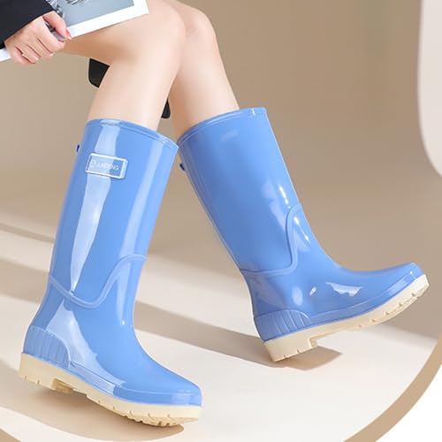 Generisch Gummistiefel Damen Hoch - Regenstiefel Rutschfest Regenschuhe Bunt weitschaftstiefel Wasserdicht Gumischtifel Breite Waden Gartenschuhe Atmungsaktiv Outdoor Hellblau 40