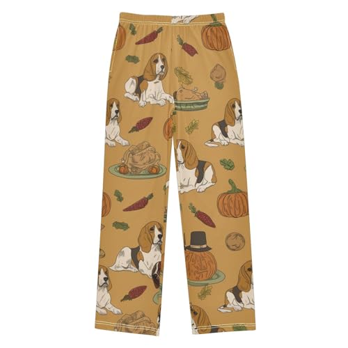 Beagle Pumpkins Boys Long Pants Soft Trousers Elastic Waist Kids Lounge Bottoms with Pockets S-XL