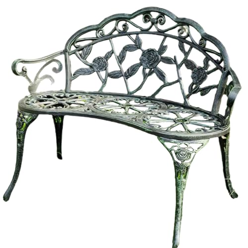 Silla de parque de aluminio resistente a la intemperie con respaldo floral verde 2