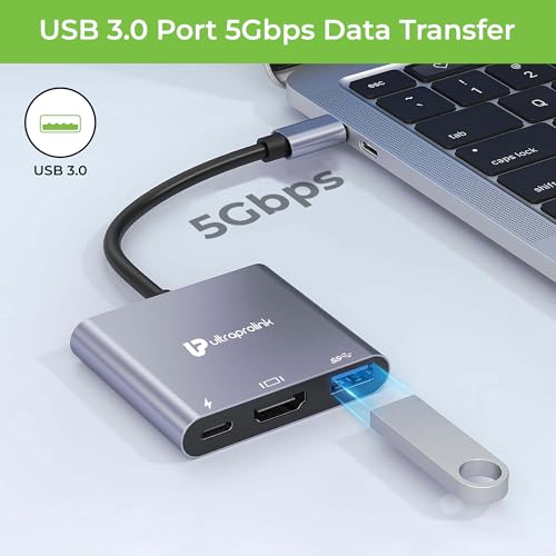 Image of UltraProlink USB hub Smart Hub Docking Station |3 in 1 USB Type C to HDMI 4K@30Hz Adapter |USB 3.0, HDMI & 100W PD Fast Charging Port|for All Type C Devices |DP Alt & Thunderbolt Compatible |UM1044