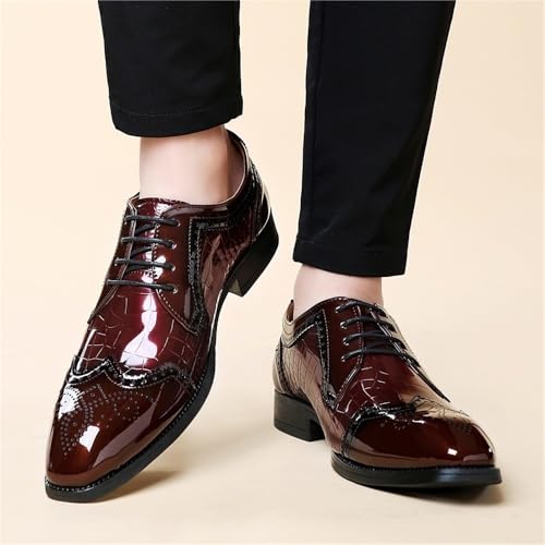 Mens Spring Large Size Pointed Toe Wedding Brogue Dress Shoes Embossed Business Formal Casual Footwear Lace up3
