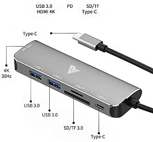 Image of Vaku Luxos Portable USB C Hub,6 in 1 Aluminum Hub with 4K HDMI Output, PD Power Delivery, USB 3.0 Port, SD /Micro SD Card Reader, Type C Hub Compatible for MacBook Pro, MacBook Air, iPad Pro