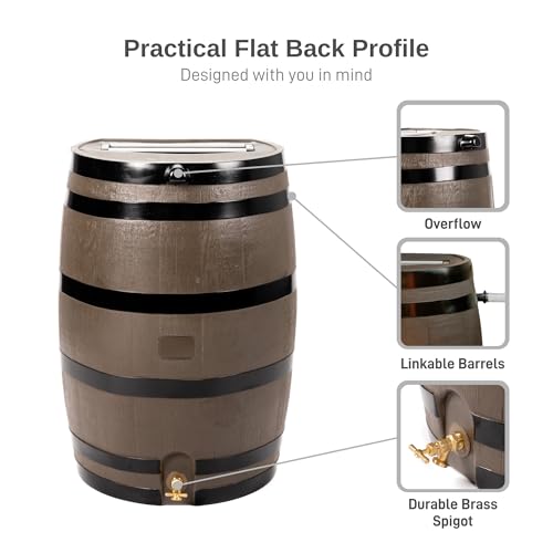 image for RTS Home Accents 50-Gallon Rain Barrel, Flat Back Rain Water Collectio