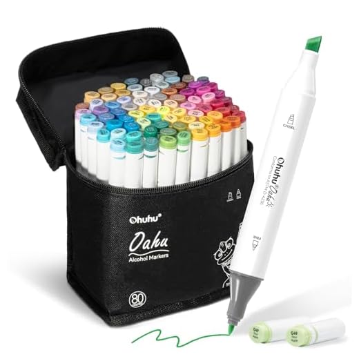Ohuhu - Rotuladores de doble punta, 80 colores, con estuche de transporte. Para pintura artística de animación, resaltado y subrayado