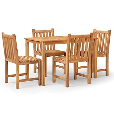 TUERYAFEK Wooden Patio Dining Set with Elegant Contemporary Design, Solid Teak Wood Outdoor Table and Chairs, Water-Proof Garden Furniture Set with Sturdy Tabletop and Comfortable Backrest
