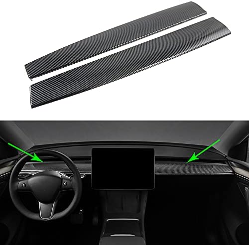 Oubolun Dashboard Cover for 2017-2021 Tesla Model 3 & Model Y Car Interior Accessory ABS Plastic Imitation Carbon Fiber Inner Protection Decoration