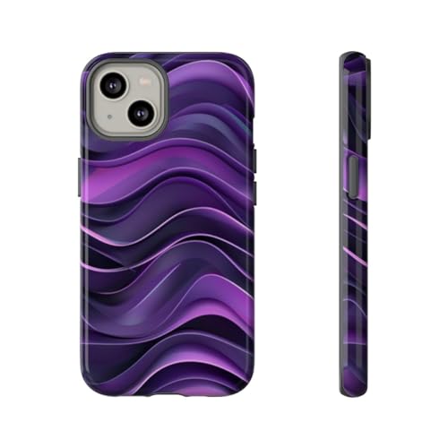 Coque rigide iPhone 14 violette à motif vague brillante protégeant le téléphone