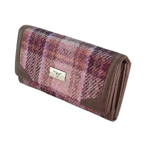 Image of Glen Appin Harris Tweed 'Bute' Tartan Long Purse (Pink /Burgundy Check)