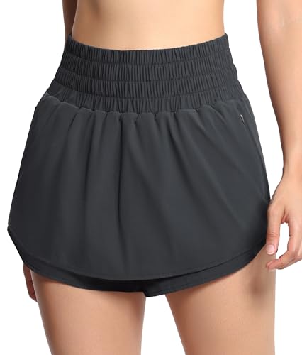 THE GYM PEOPLE Women's Tummy Control Skorts Tennis Shorts with Zip Pockets — view 2