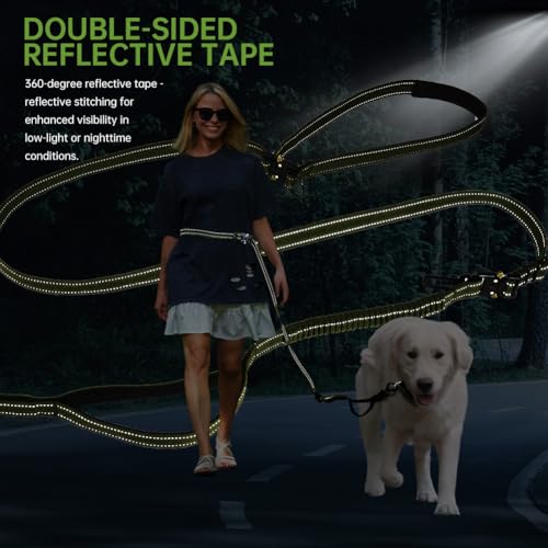 vsshe Freihandleinen Hundeleine, 2.5m Joggingleine Hunde, Verstellbarer Hüftgurt & Dehnbare Bungee-Leine, Lange Hundeleine mit Sicherheitsschnalle & Reflektierenden Nähten für Klein Mittel Groß Hunde