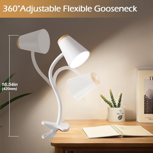 Image of EJIAXIN Clip on Desk Lamp for Home Office - Small LED Touch Dimmable Reading Light for College Dorm Room - Adjustable Flexible Gooseneck Clamp Light Table Lamp for Bedside Bedroom Bed Headboard White