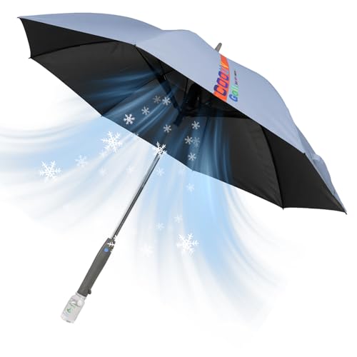 54 inch Golf Umbrella Waterproof with Mister and Fan Cooling UV Sun Protection Golf Essential Carry On Bag Airline Approved Battery Powered Blue